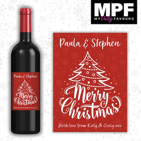Christmas Wine Label Sticker Personalised Secret Santa xmas work gift - MPF