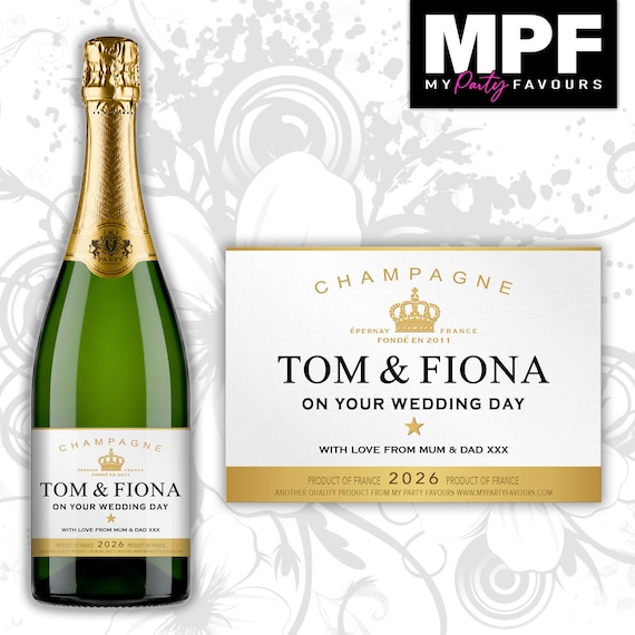 Personalised Wedding Champagne Prosecco Bottle Label - 3 Styles Available (#M03)