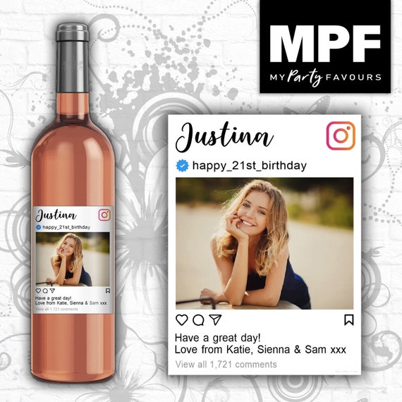 Personalised Photo Birthday Wine/Gin/Vodka/Whisky Bottle Label - Insta - Any Name & Age
