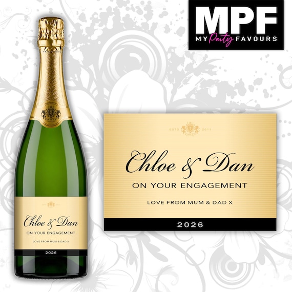 Personalised Engagement Prosecco / Champagne Bottle Label - 3 Styles Available (#M02)