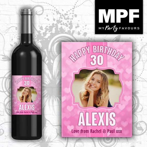 Personalised Photo Bottle Label - Wine Gin Vodka - Birthday - Any Age
