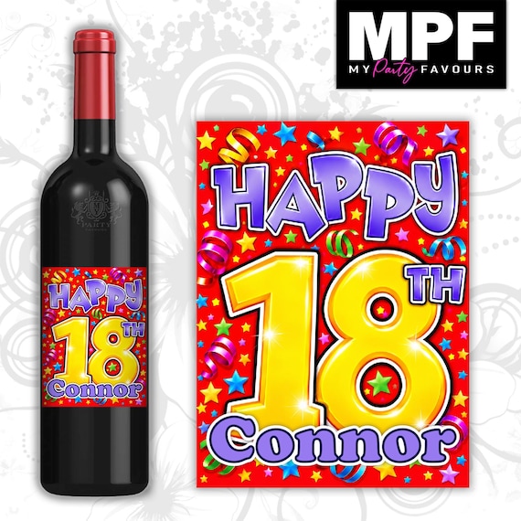 Birthday Wine Label 18th 21st 30th 40th 50th Sticker Personalised Any Name - MPF