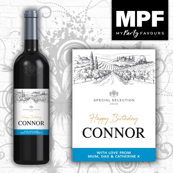 Personalised Birthday Wine/Gin/Vodka Bottle Label - Any Name and Age - 3 Colours