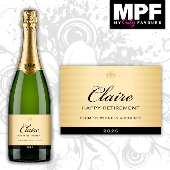 Personalised Retirement Prosecco / Champagne Bottle Label - 3 Styles Available (#M02)
