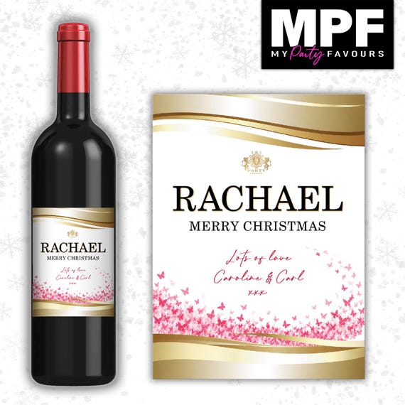 Christmas Wine Label Sticker Personalised Bottle Gift Family Secret Santa xmas work - MPF