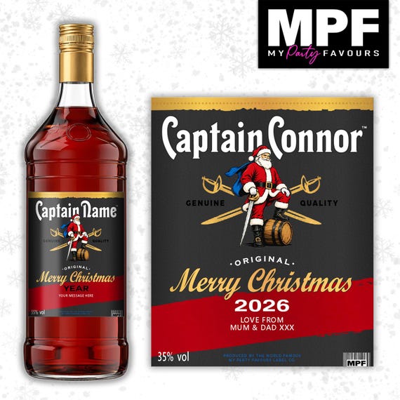 Christmas Rum Label Sticker - Personalised xmas Captain Dark Bottle Gift - MPF