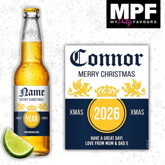 Christmas Lager Label Sticker Personalised Bottle xmas Secret Santa Gift CORON - MPF