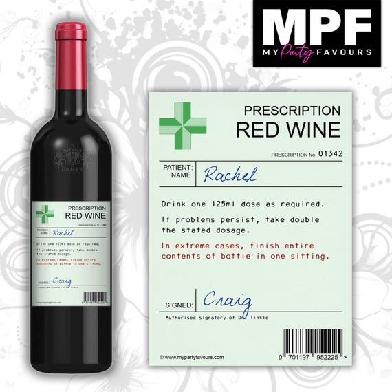 Personalised Wine Bottle Label - Novelty Prescription Birthday - MPF