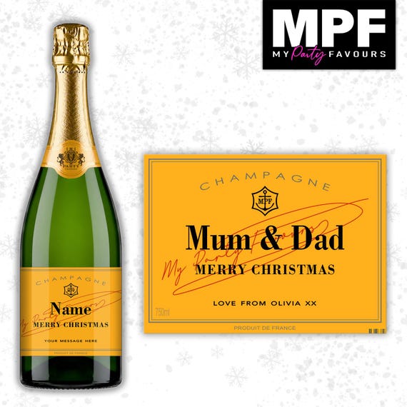 Christmas Champagne Prosecco Label Sticker Personalised Bottle Gift xmas secret santa - MPF