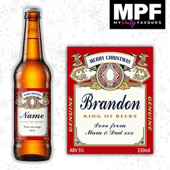 Christmas Lager Label Sticker Personalised Bottle xmas Secret Santa Gift BUD02 - MPF
