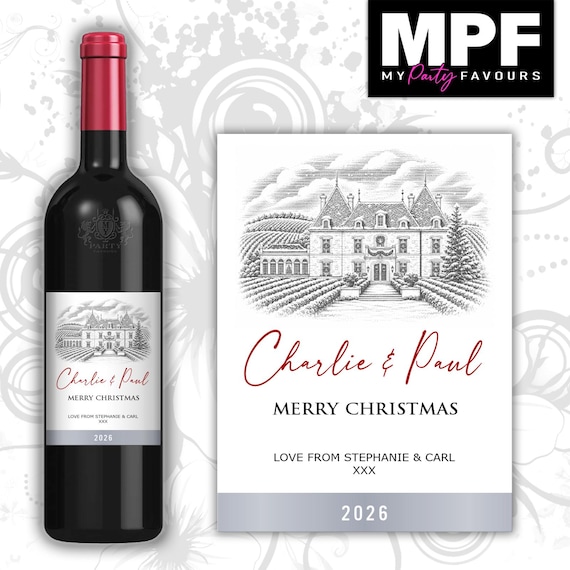 Personalised Christmas Wine Bottle Label - 'Chateauneuf du pape' Style - Any Names