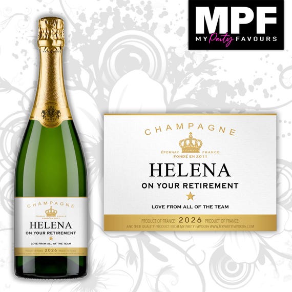 Personalised Retirement Champagne Prosecco Bottle Label - 3 Styles Available (#M03)