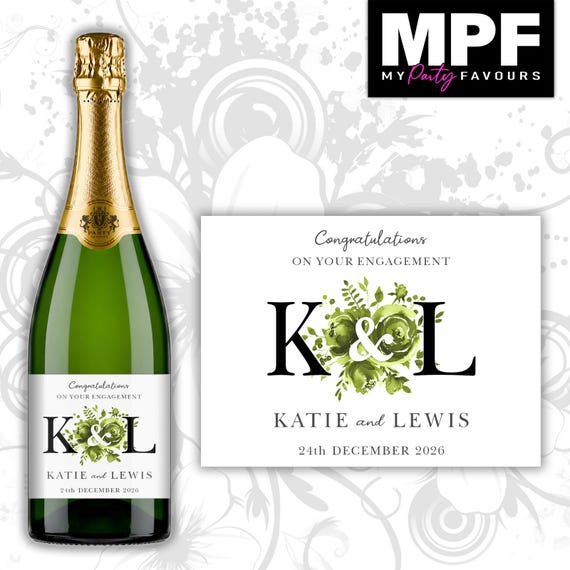 Personalised Engagement Champagne Prosecco Bottle Label - 5 colour options - black letters
