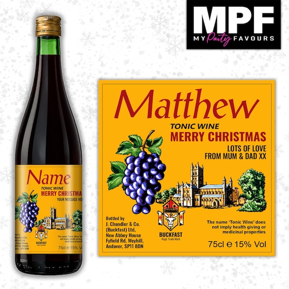 Christmas Buckfast Label Sticker - Personalised xmas Tonic Wine Bottle Gift - MPF