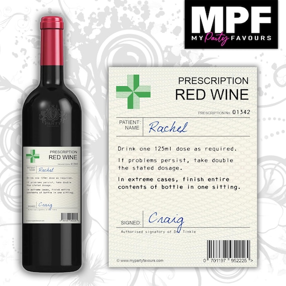 Personalised Wine Bottle Label - Novelty Prescription Birthday - MPF