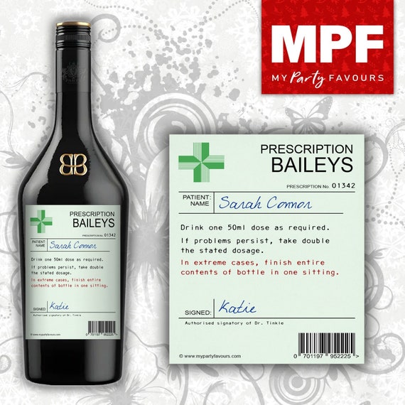 Personalised Prescription Baileys Bottle Label - Christmas Secret Santa Gift
