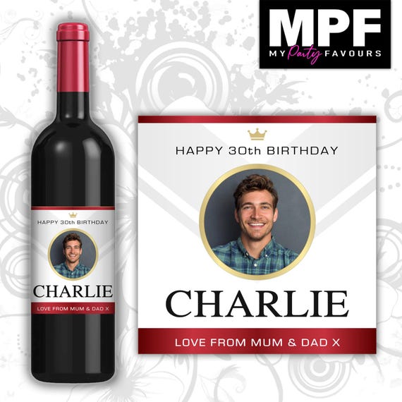 Personalised Birthday Wine Bottle Label - Photo 'Villa' Style - Any Occasion