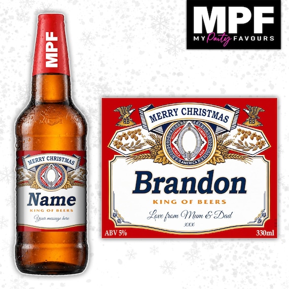 Christmas Lager Label Sticker Personalised Bottle xmas Secret Santa Gift BUD01 - MPF