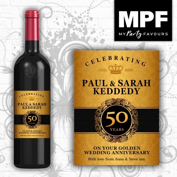 Personalised 50th Golden Wedding Anniversary Wine Bottle Label - 50 Years