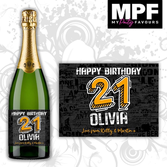 Personalised Birthday Champagne Prosecco Bottle Label - Any Age - 5 colour options available - Party Gift (Style 02)