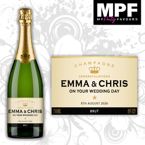 Personalised Wedding Champagne Prosecco Bottle Label - 3 Styles Available (#M01)