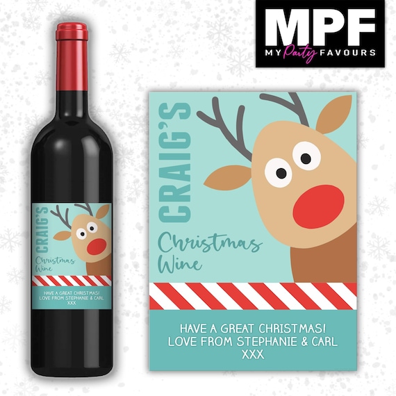 Christmas Wine Label Sticker Personalised Secret Santa xmas work gift - MPF