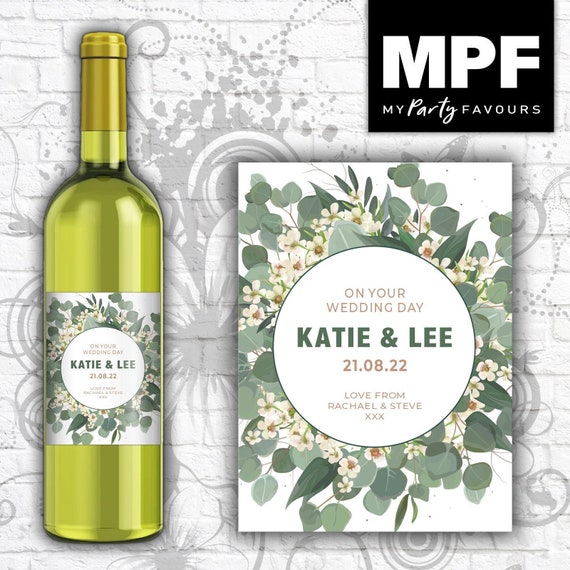 Personalised Wedding Wine/Champagne/Prosecco Bottle Label - Green - Any Names & Message