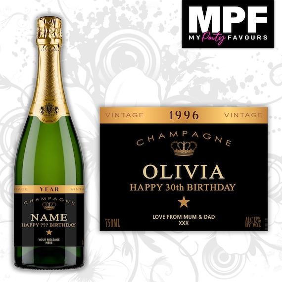 Birthday Champagne Prosecco Label Sticker Personalised Bottle Gift - MPF