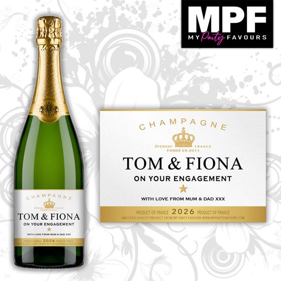Personalised Engagement Champagne Prosecco Bottle Label - 3 Styles Available (#M03)