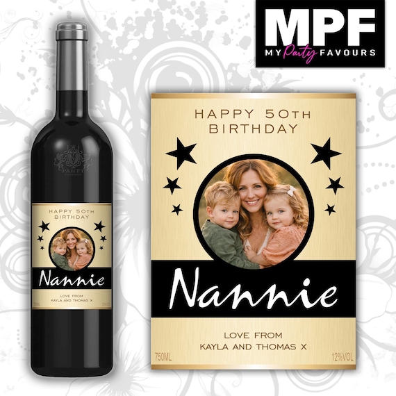 Personalised Photo Birthday Wine/Champagne/Prosecco Bottle Label - Gold - Any Name & Age