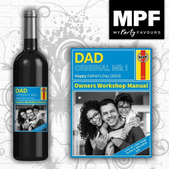 Personalized Photo Father's Day Wine Label - Retro Haynes Style