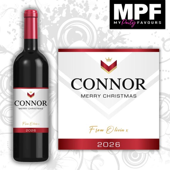 Personalised Christmas Wine Bottle Label - 'Villa' Style - Secret Santa