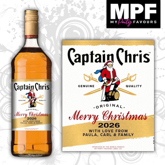 Personalised Christmas Captain Rum Bottle Label - Any name & age - MPF