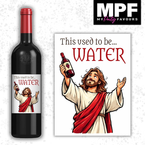 Christmas Wine Label Sticker Funny Jesus Bottle Gift Family Secret Santa xmas work - MPF