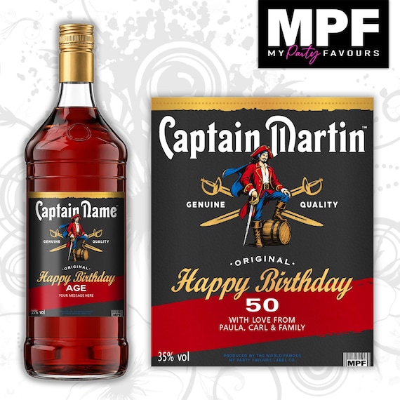 Birthday Rum Label Sticker - Personalised xmas Captain Dark Bottle Gift - MPF