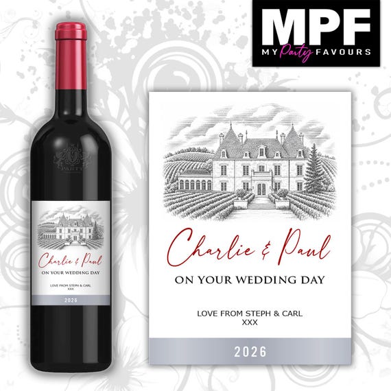 Personalised Wedding Engagement Anniversary Wine Bottle Label - 'Chateauneuf du pape' Style