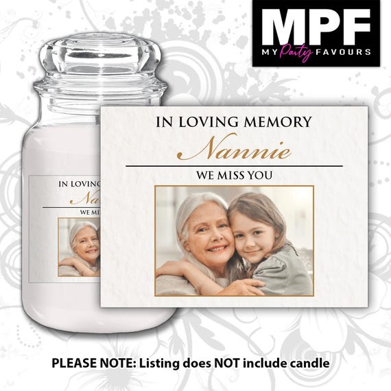 Personalised Memorial Photo Candle Label Sticker - In loving memory Funeral Wake
