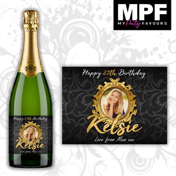 Personalised Photo Birthday Champagne Bottle Label - Any Name & Age