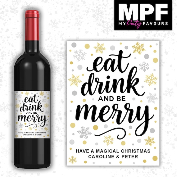 Christmas Wine Label Sticker Personalised Funny Secret Santa xmas work gift - MPF