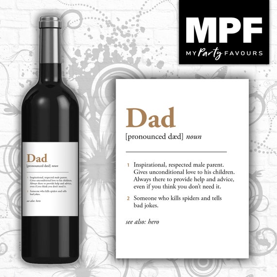 Dictionary Father's Day Wine Gin Vodka Bottle Label - Dad - Funny
