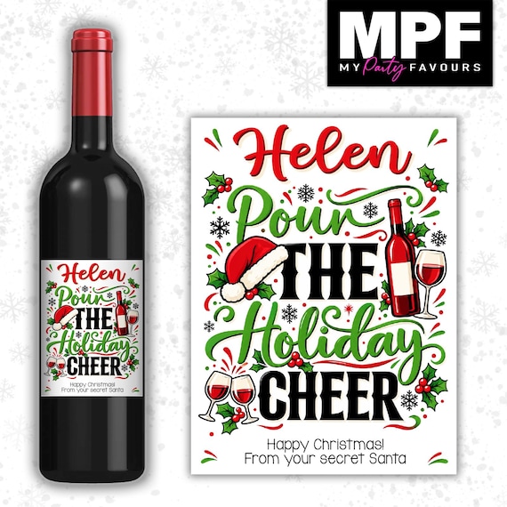 Christmas Wine Label Sticker Personalised Funny Secret Santa xmas work gift - MPF