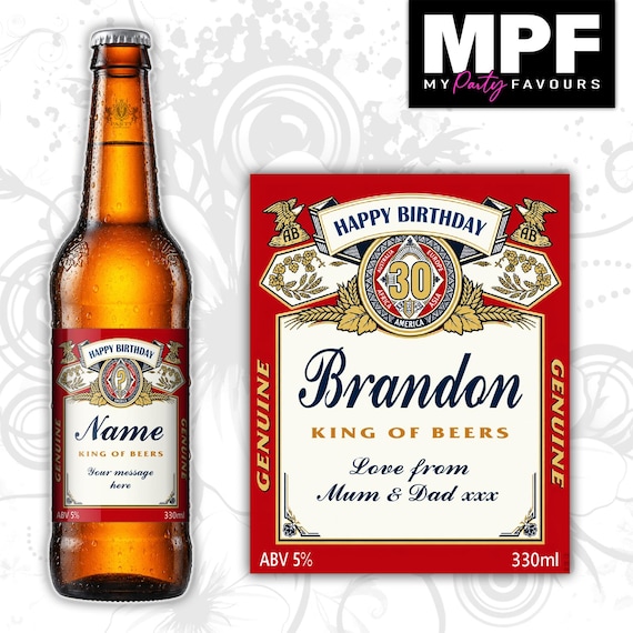 Birthday Lager Label Sticker Personalised Bottle Party Gift BUD02 - MPF