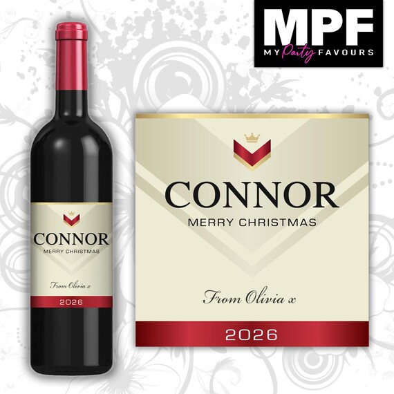 Personalised Christmas Wine Bottle Label - 'Villa' Style - Secret Santa