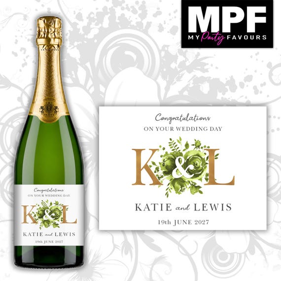 Personalised Wedding Champagne Prosecco Bottle Label - 5 colour options - gold letters