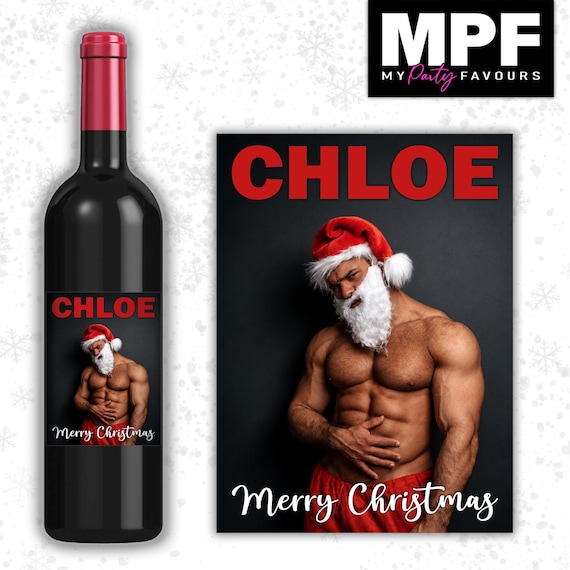Christmas Wine Label Sticker Personalised Funny Rude Sexy Secret Santa xmas work gift - MPF