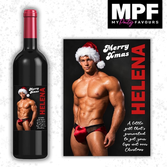 Christmas Wine Label Sticker Personalised Funny Rude Sexy Secret Santa xmas work gift - MPF