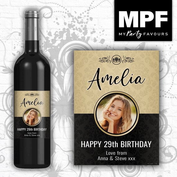 Personalised Photo Birthday Wine/Gin/Vodka/Whisky Bottle Label - Classic - Any Name & Age