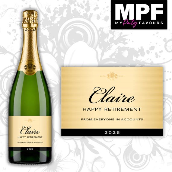 Personalised Retirement Prosecco / Champagne Bottle Label - 3 Styles Available (#M02)