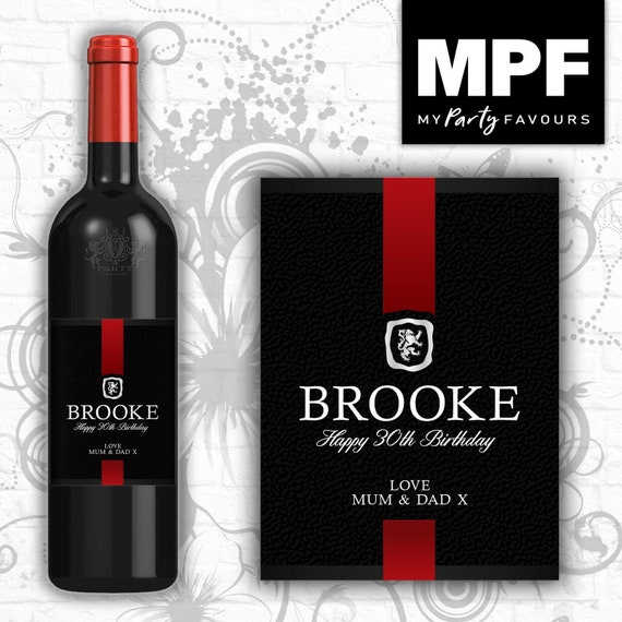 Personalised Birthday Wine Vodka Gin Bottle Label - Black - any age!