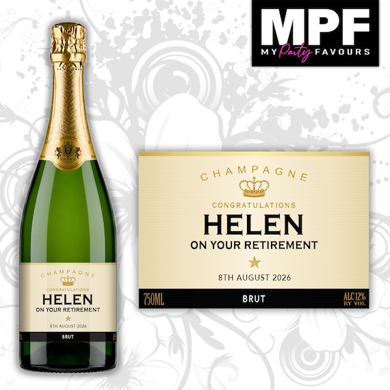 Personalised Retirement Champagne Prosecco Bottle Label - 3 Styles Available (#M01)